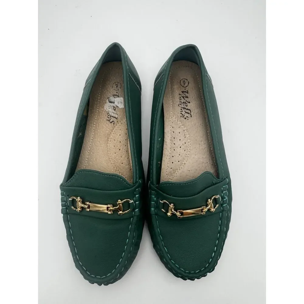 Women’s Green Horsebit Loafers Comfort Slip-On Flats Size 6